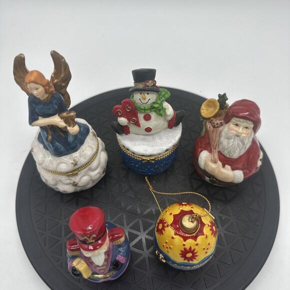 Lot Of 5 Christmas Theme Trinket, Pill, Ring Boxes - Picture 2 of 8